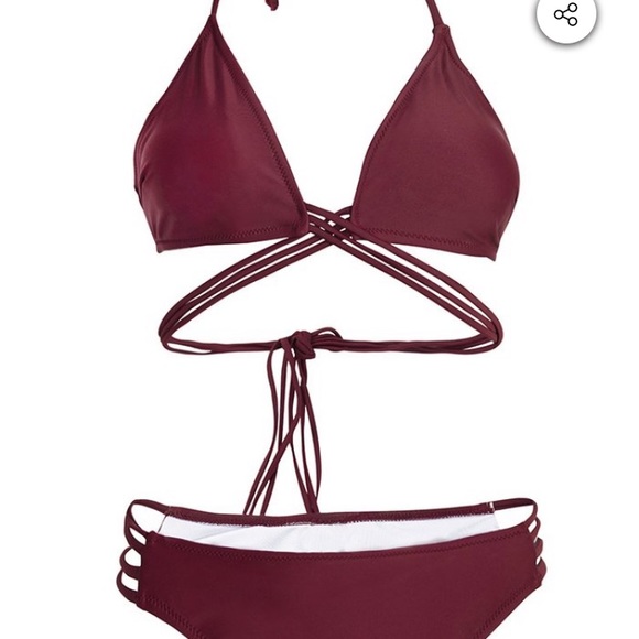 🔻SOLD🔻 NWT strappy halter maroon bikini - Picture 2 of 4